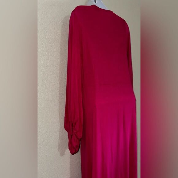 FP Beach Long tie Sleeve Maxi Split hem Dress size XSTP Pink Rose oversized - Picture 6 of 8